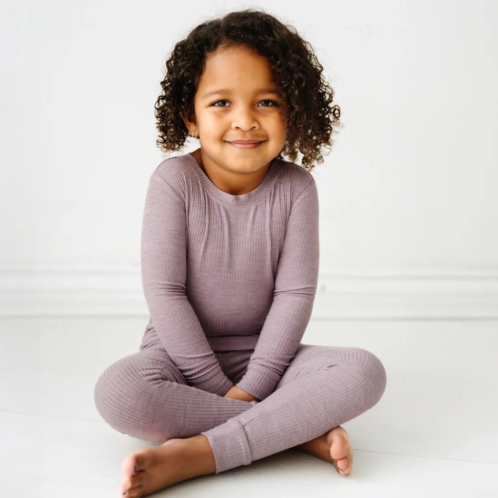 NIB Heather Smokey Lavender Ribbed Bamboo Two-Piece Pajama Set